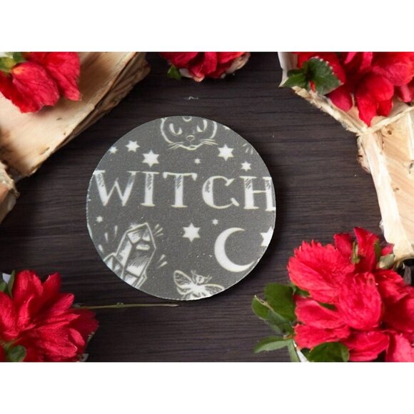 Witch-Themed Car Coasters - Set Of 2 - Moon & Stars Design - Round - Picture 7 of 12